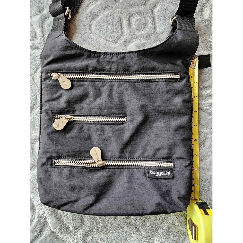 Baggallini Highway Crossbody Adjustable Bag Black Triple Zipper Front Purse